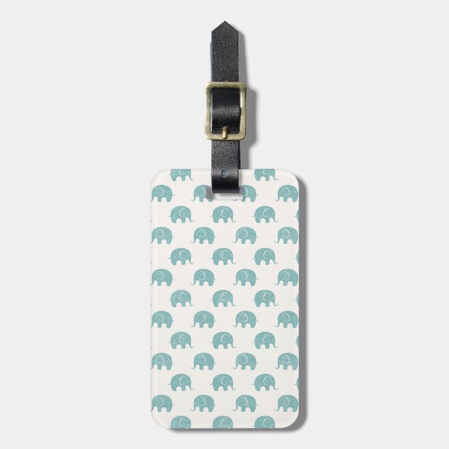 Teal Cute Elephant Pattern Luggage Tag (Front Vertical)