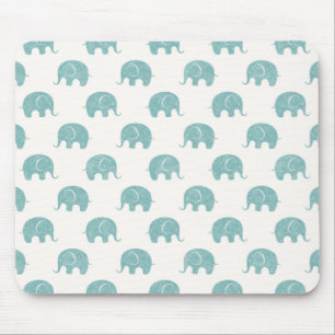 Teal Cute Elephant Pattern Mouse Mat