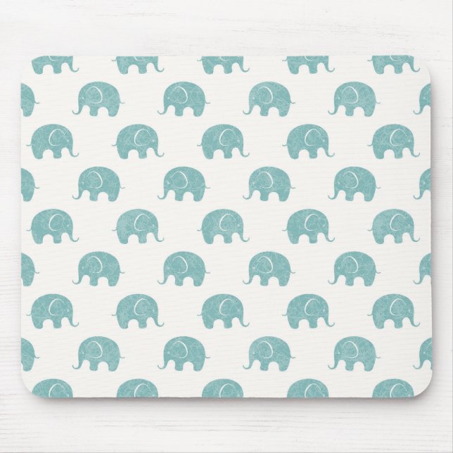Teal Cute Elephant Pattern Mouse Mat (Front)