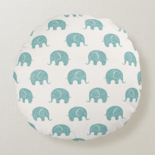 Teal Cute Elephant Pattern Round Cushion