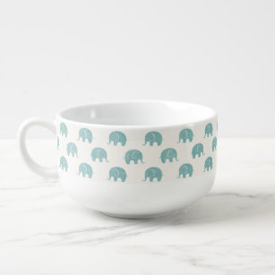 Teal Cute Elephant Pattern Soup Mug