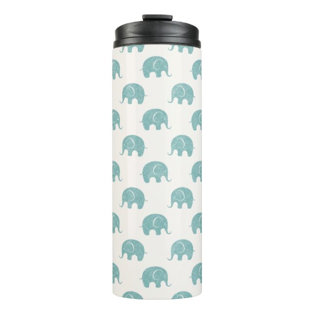 Teal Cute Elephant Pattern Thermal Tumbler (Front)
