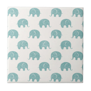 Teal Cute Elephant Pattern Tile