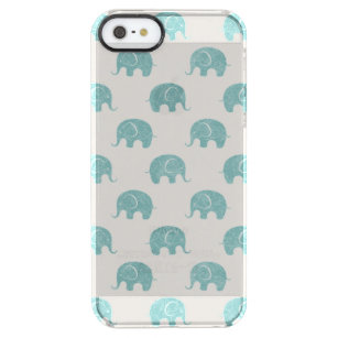 Teal Cute Elephant Pattern Clear iPhone SE/5/5s Case