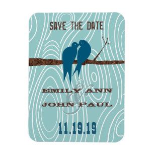 Teal Cute Kissing Love Birds Sitting in a Tree Magnet