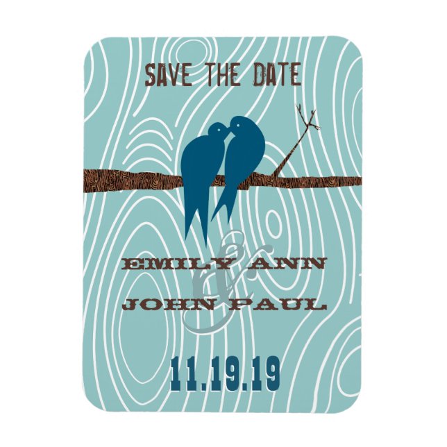 Teal Cute Kissing Love Birds Sitting in a Tree Magnet (Vertical)
