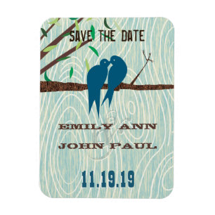 Teal Cute Kissing Love Birds Sitting in a Tree Magnet
