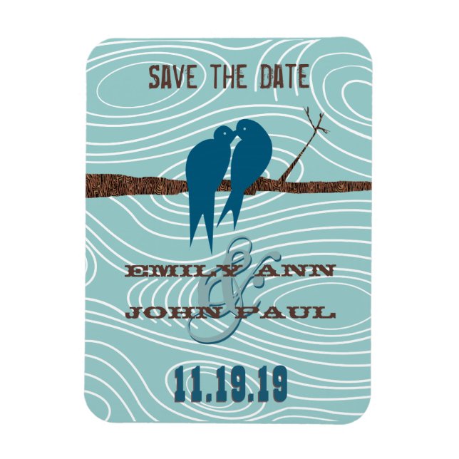 Teal Cute Kissing Love Birds Sitting in a Tree Magnet (Vertical)