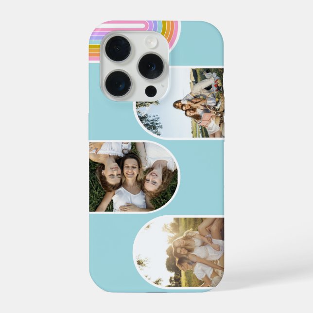 Teal Cute Modern 3 Photo Layout Custom iPhone Case (Back)