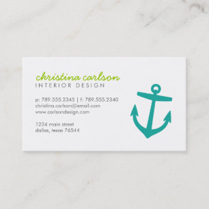 Teal Cute Nautical Anchor and Stripes Business Card
