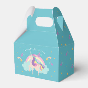 Teal Cute Rainbow Unicorn Personalized Favour Box