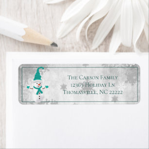 Teal Cute Snowman Address Label
