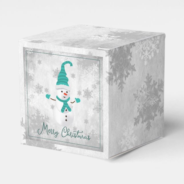 Teal Cute Snowman Favour Box (Front Side)