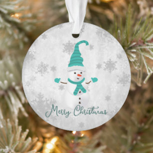 Teal Cute Snowman Holiday Ornament