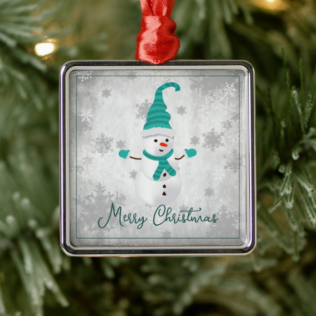 Teal Cute Snowman Holiday Ornament (Tree)