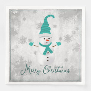 Teal Cute Snowman Holiday Paper Napkin
