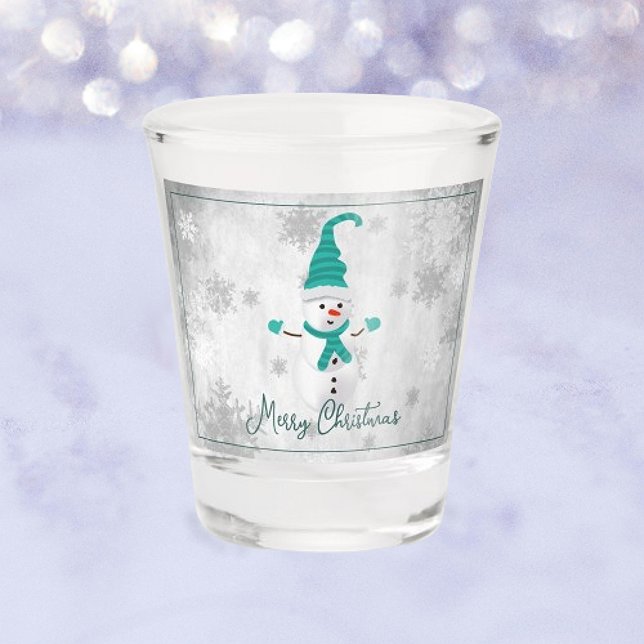Teal Cute Snowman Holiday Shot glass (Teal Cute Snowman Holiday Shot Glass)