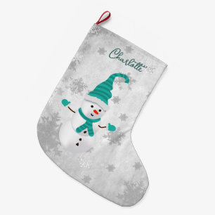 Teal Cute Snowman Holiday Stocking
