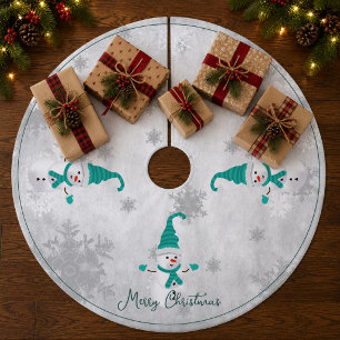 Teal Cute Snowman Tree Skirt