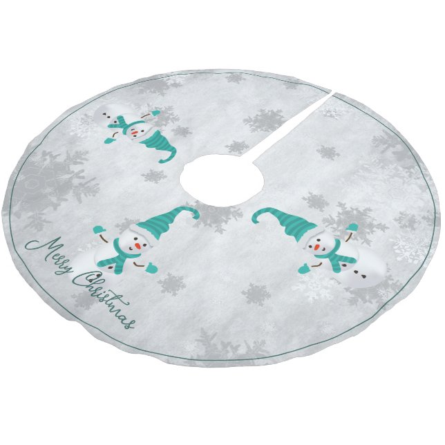 Teal Cute Snowman Tree Skirt (Angled)
