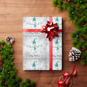 Teal Cute Snowman Wrapping Paper