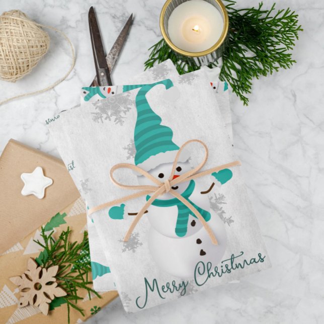 Teal Cute Snowman Wrapping Paper Sheets (Teal Cute Snowman Wrapping Paper Sheets)