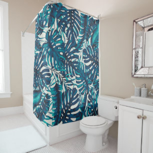 Teal Cyan Green Tropical Palm Leaves Summer Island Shower Curtain