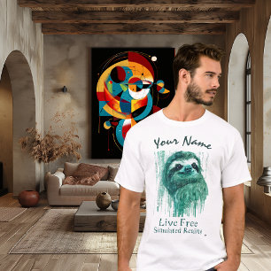 Teal Cyber Sloth – Custom Name Live Free Simulated T-Shirt