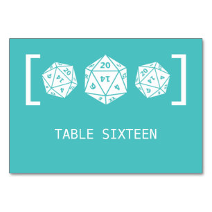 Teal D20 Dice Gamer Wedding Table Card
