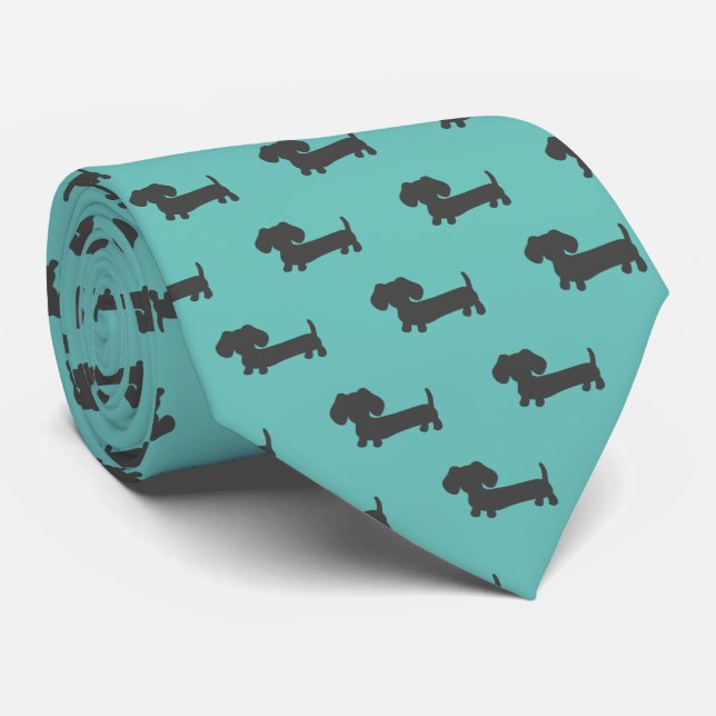 Teal Dachshund Dad Accessory Necktie Neck Tie (Rolled)
