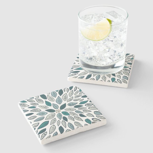 Teal Dahlia Flower Stone Coaster (Side)