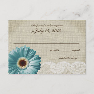 Teal Daisy and Lace Wedding Response Card