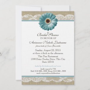 Teal Daisy and White Lace Bridal Shower Invitation