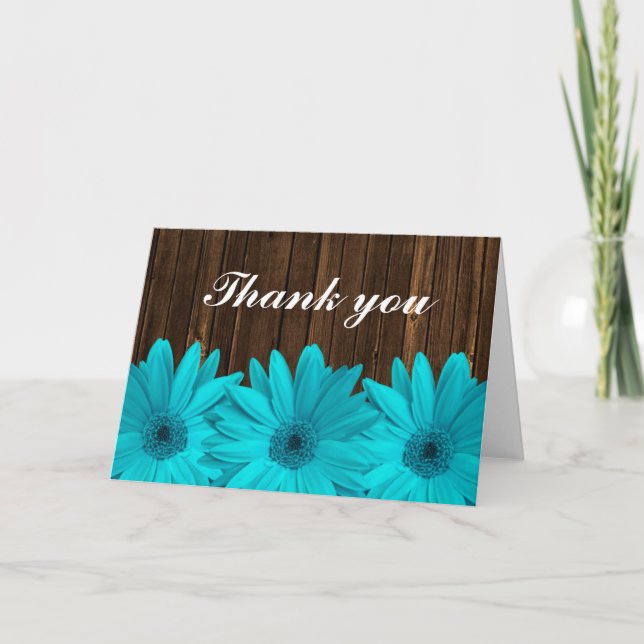 Teal Daisy Barn Wood Thank You Card (Front)