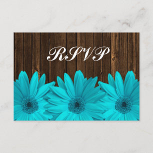 Teal Daisy Barn Wood Wedding RSVP Response Card