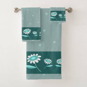Teal Daisy Floral Bathroom Towel Set