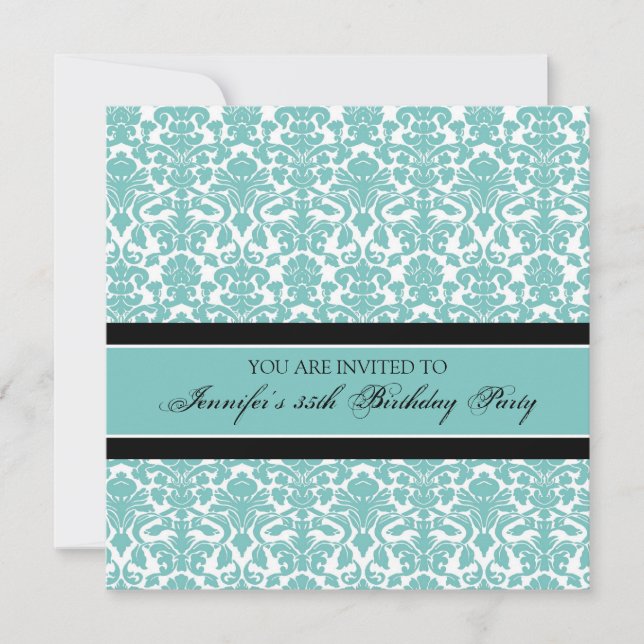 Teal Damask 35th Birthday Party Invitations (Front)