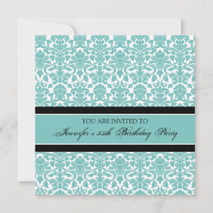 Teal Damask 35th Birthday Party Invitations