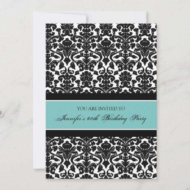 Teal Damask 60th Birthday Party Invitations (Front)