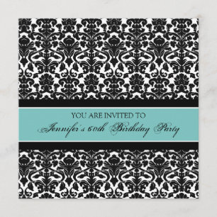 Teal Damask 60th Birthday Party Invitations