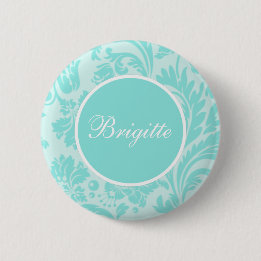 Teal damask 6 cm round badge