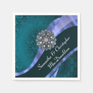 Teal damask and crystal rhinestone napkin