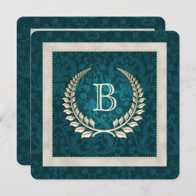 Teal damask and Pearls wedding vow renewal Invitation (Front/Back)