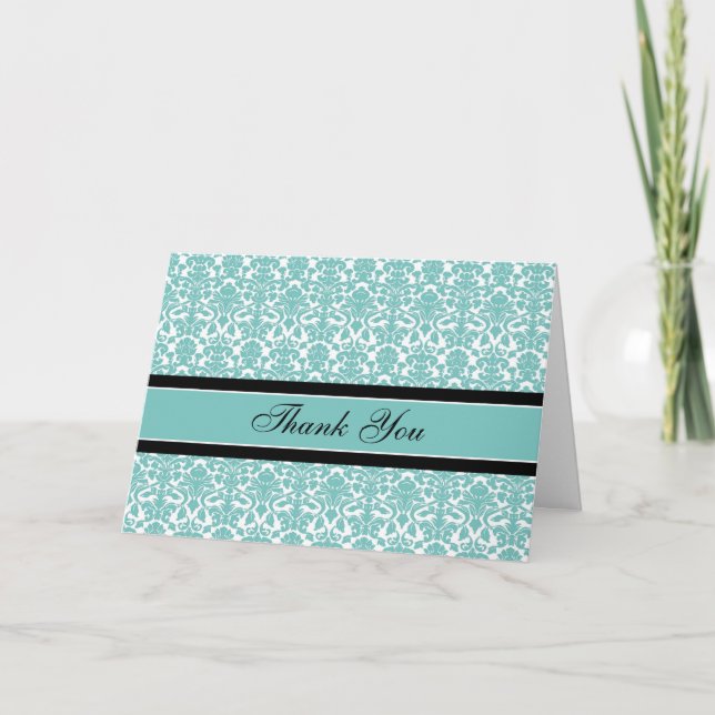Teal Damask Baby Shower Hostess Thank You (Front)
