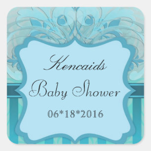 Teal Damask Baby Shower Square Sticker
