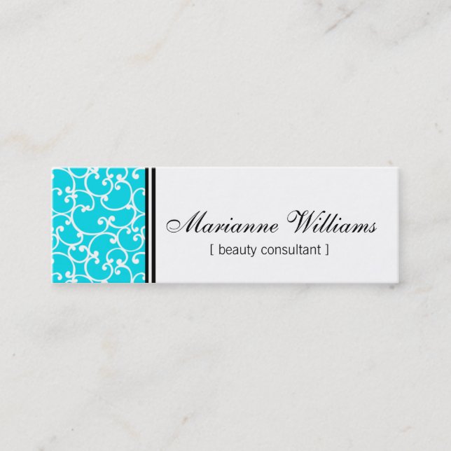 Teal Damask Beauty Micro Mini Business Cards (Front)