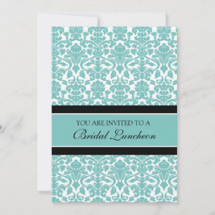 Teal Damask Bridal Luncheon Invitation Cards
