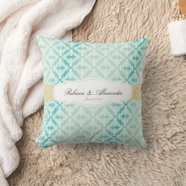 Teal Damask Bride & Groom Cushion (Blanket)