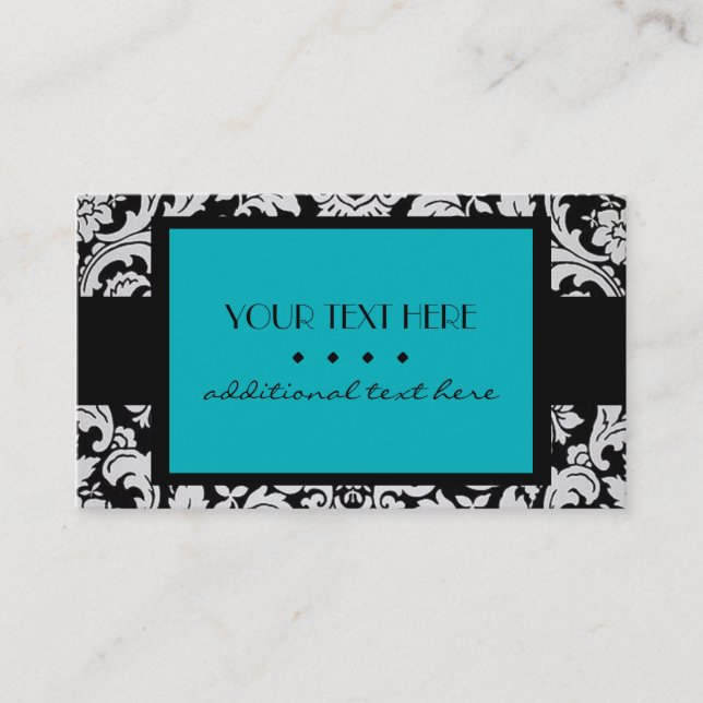Teal Damask Business Card (Front)