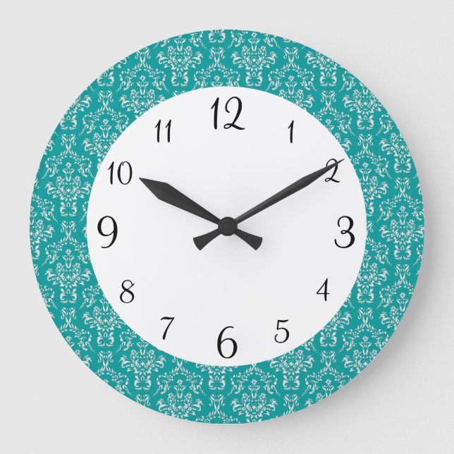 Teal Damask Clock (Front)